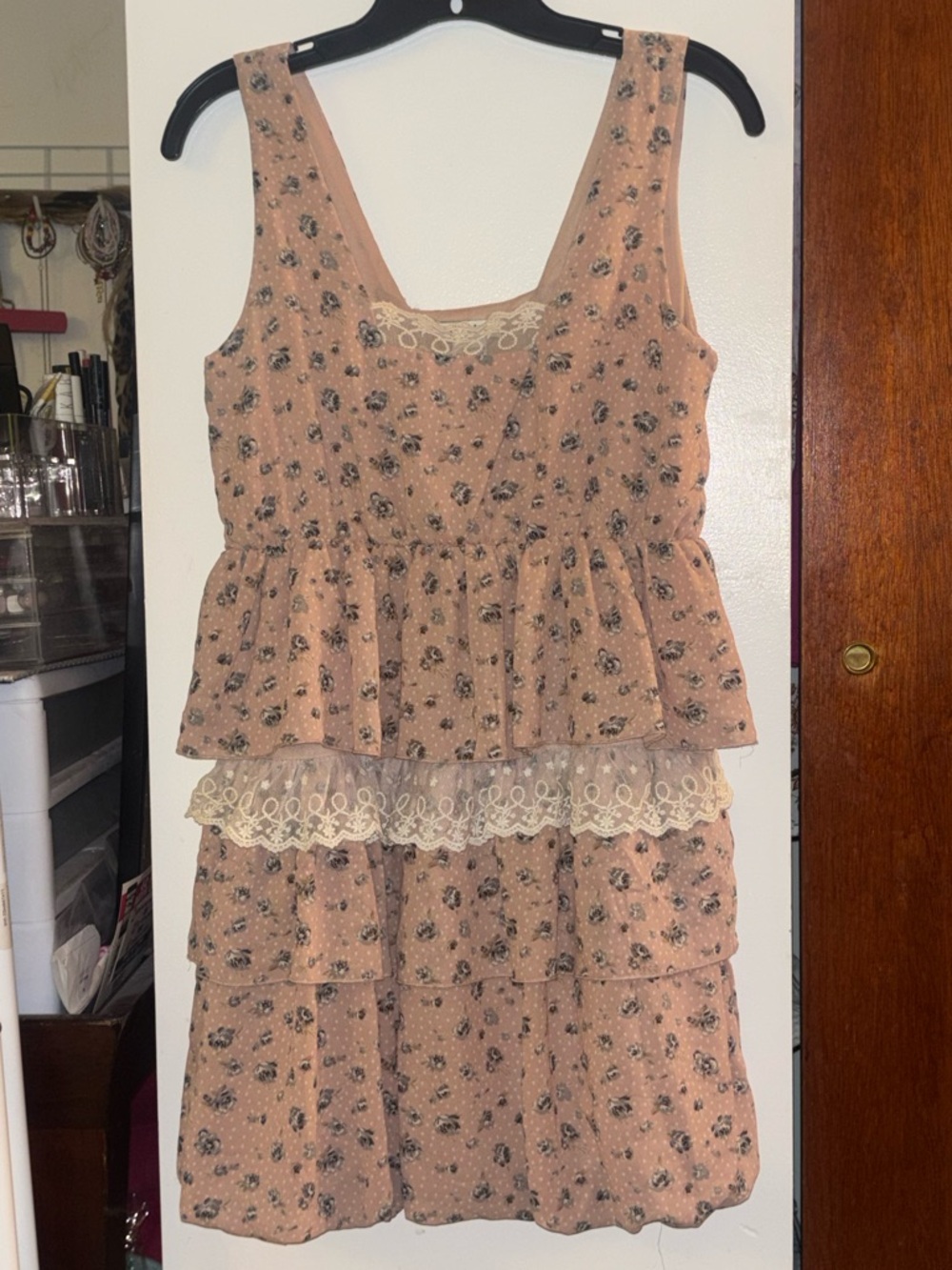 Pink Floral Tiered Lace Dress